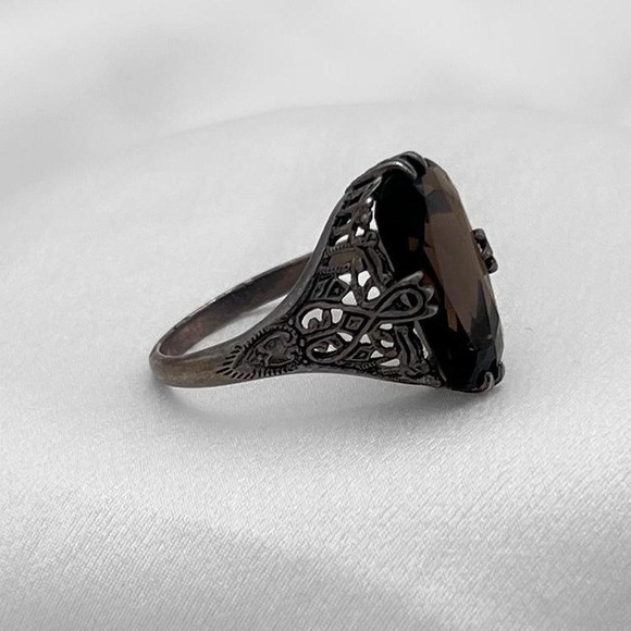 Jewelry - Vintage sterling silver art nouveau smokey quartz ring